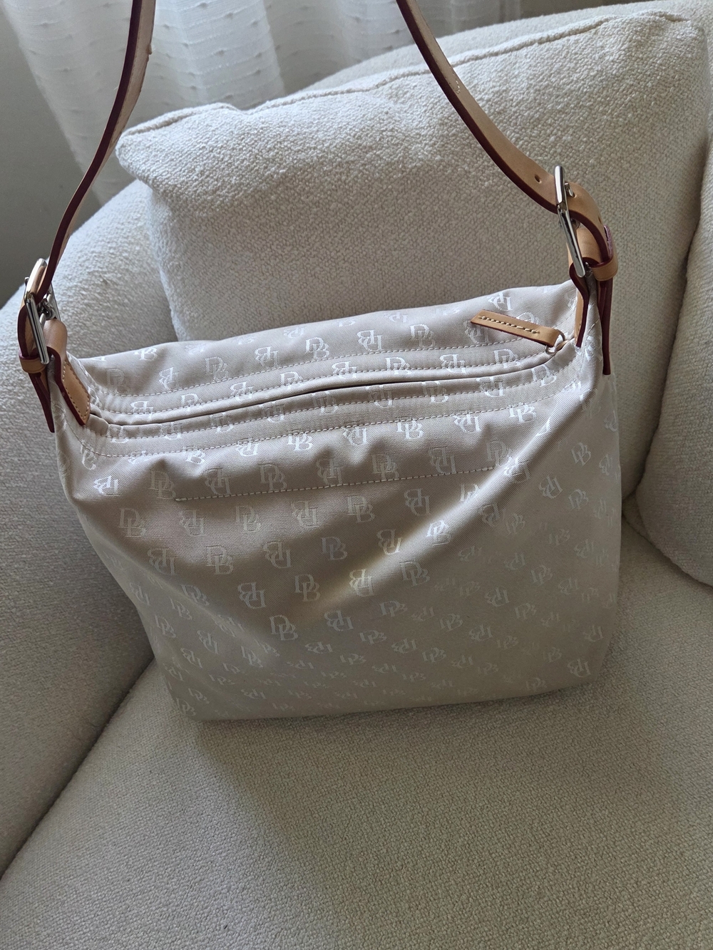 Dooney & Bourke Beige Logo Shoulder Bag with Tan Strap